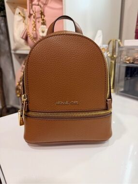 MICHAEL KORS Caramel Brown Pebbled Leather Mini Backpack